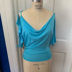 Sexy open shoulder blue top